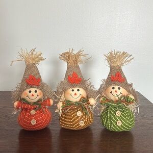 NWT- Festive Fall Harvest Scarecrow Trio - Orange, Brown & Green